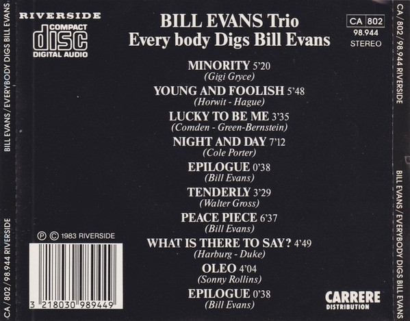 Bill Evans Trio - Everybody Digs Bill Evans | Releases | Discogs