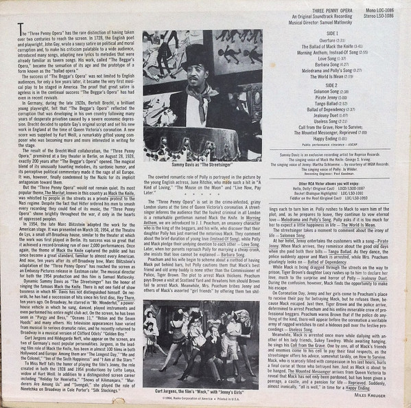 last ned album Bertolt Brecht Kurt Weill Sammy Davis Jr - Three Penny Opera An Original Soundtrack Recording