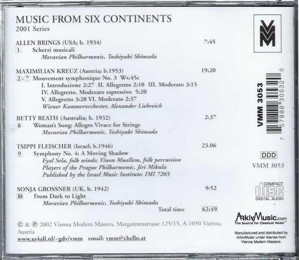télécharger l'album Allen Brings, Maximilian Kreuz, Betty Beath, Tsippi Fleischer, Sonja Grossner - Music From Six Continents 2001 Series