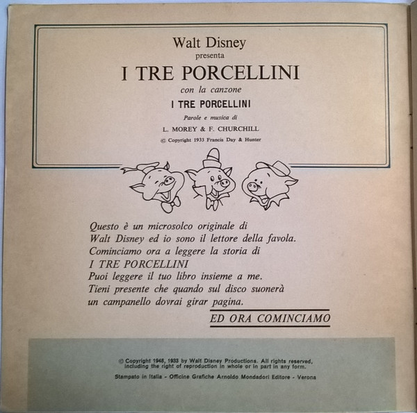 Walt Disney – I Tre Porcellini (Con Musiche Tratte Dal Film) (1968