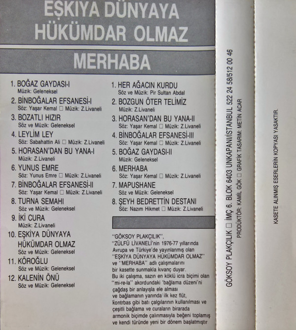 descargar álbum Livaneli - Eşkiya Dünyaya Hükümdar Olmaz Merhaba