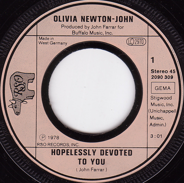 Olivia Newton-John – Hopelessly Devoted To You (1978, Vinyl