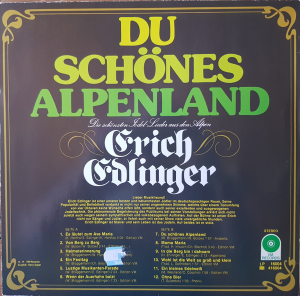 lataa albumi Erich Edlinger - Du Schönes Alpenland Die Schönsten Jodel Lieder Aus Den Alpen