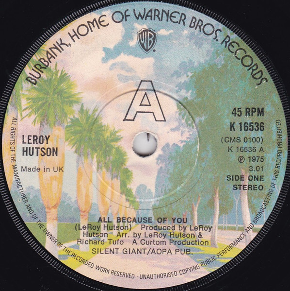 Leroy Hutson – All Because Of You / Lucky Fellow (1990, Vinyl 