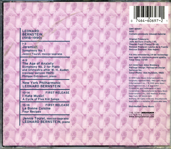 ladda ner album Bernstein, New York Philharmonic, Jennie Tourel, Philippe Entremont - Jeremiah Symphony The Age Of Anxiety I Hate Music La Bonne Cuisine