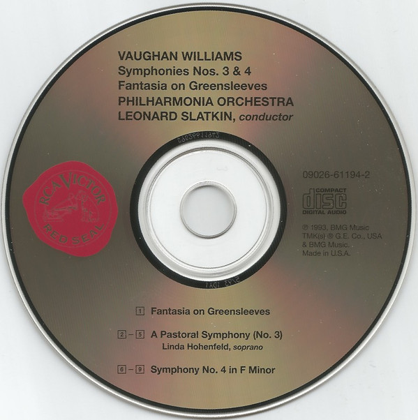 last ned album Vaughan Williams, Leonard Slatkin, Philharmonia Orchestra, Linda Hohenfeld - Symphonies Nos 3 4 Fantasia On Greensleeves