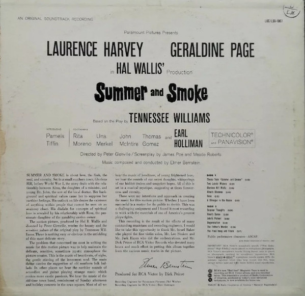 Elmer Bernstein - Summer And Smoke (An Original Soundtrack Recording) | RCA Victor (LSO-1067) - 2