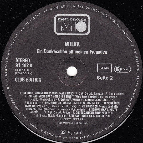 baixar álbum Milva - Ein Dankeschön All Meinen Freunden