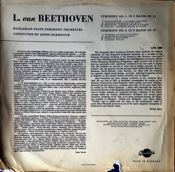 baixar álbum Beethoven, János Ferencsik, Hungarian State Symphony Orchestra - Symphonies No 1 And No 8