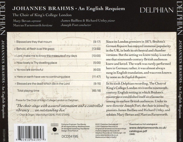 ladda ner album Johannes Brahms, Mary Bevan, Marcus Farnsworth, James Baillieu & Richard Uttley, The Choir Of King's College London, Joseph Fort - An English Requiem