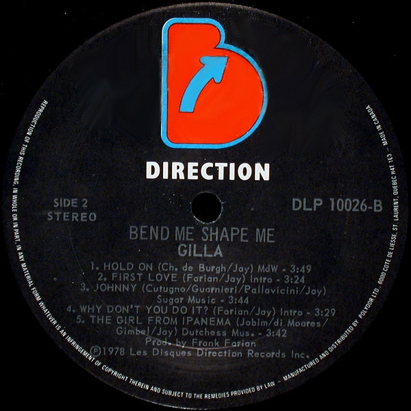 Gilla - Bend Me Shape Me | Les Disques Direction Records (DLP 10026) - 4