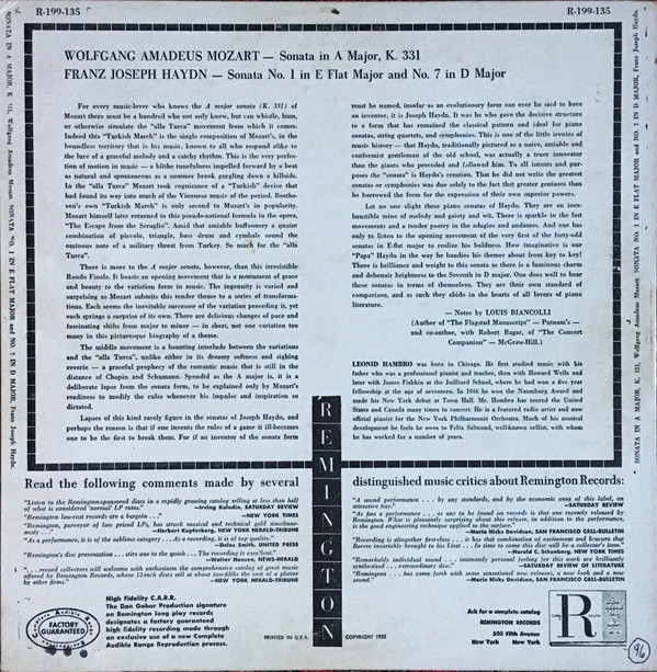 télécharger l'album Leonid Hambro - Mozart Sonata In A Major K 331 With Variations Haydn Sonata No 1 In E Flat Major Sonata No 7 In D Major