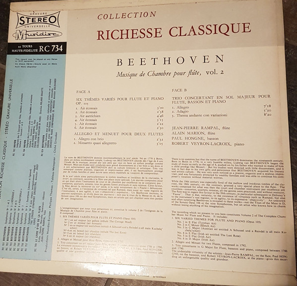 Beethoven - Jean-Pierre Rampal - Musique De Chambre Pour Flute, Vol. 2 | Musidisc (30 RC 734) - 2