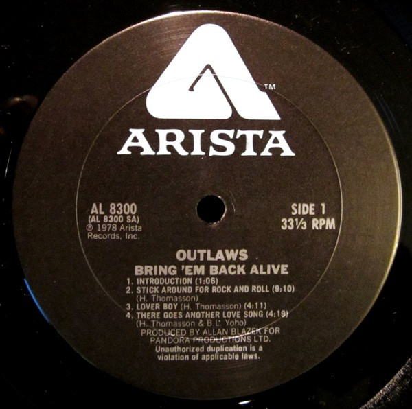 Outlaws - Bring It Back Alive | Arista (AL 8300) - 4