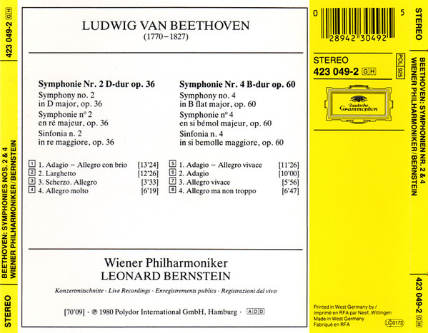 lataa albumi Ludwig Van Beethoven Wiener Philharmoniker Leonard Bernstein - Symphonien Nos 2 4