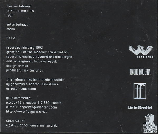 baixar álbum Morton Feldman Anton Batagov - Triadic Memories