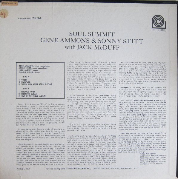 Gene Ammons & Sonny Stitt With Jack McDuff – Soul Summit (1962