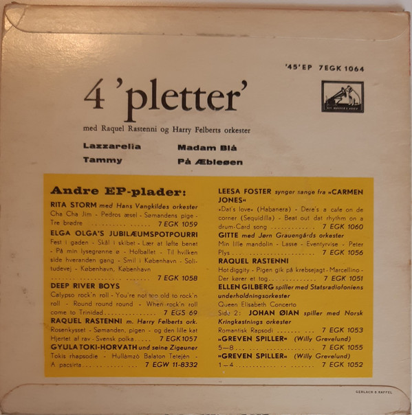 descargar álbum Raquel Rastenni, Harry Felberts Orkester - 4 Pletter
