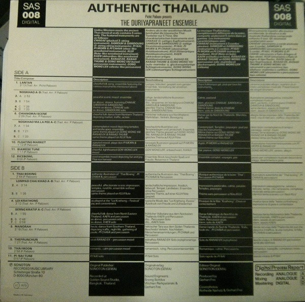 baixar álbum Pichit Paiboon Presents The Duriyapraneet Ensemble - Authentic Thailand