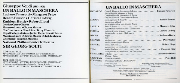 descargar álbum Verdi, Luciano Pavarotti, Margaret Price, Renato Bruson, National Philharmonic Orchestra, Georg Solti - Un Ballo In Maschera