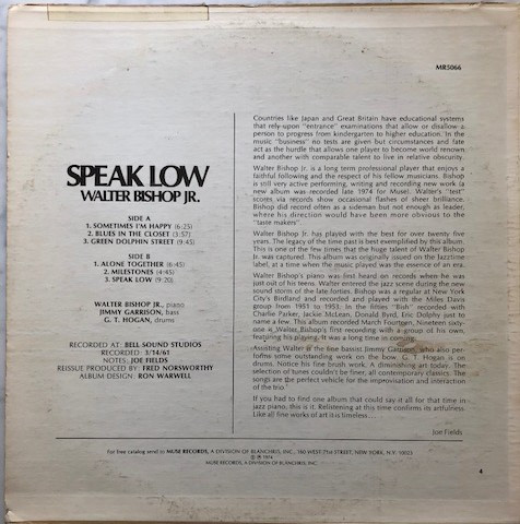 baixar álbum Walter Bishop Jr Trio - Speak Low