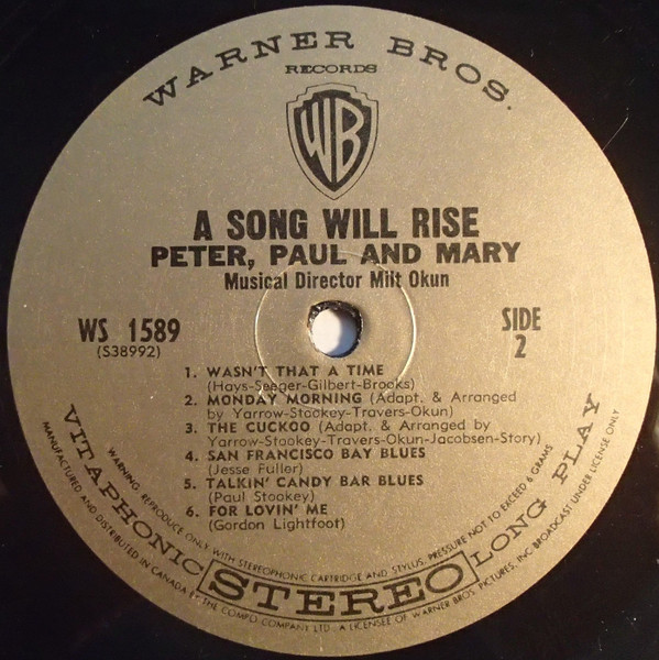 Peter, Paul And Mary - A Song Will Rise | Warner Bros. Records (WS 1589) - 4