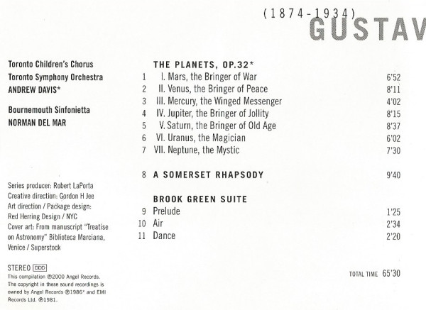 Album herunterladen Holst, The Toronto Symphony, Andrew Davis - The Planets Somerset Rhapsody Brook Green Suite