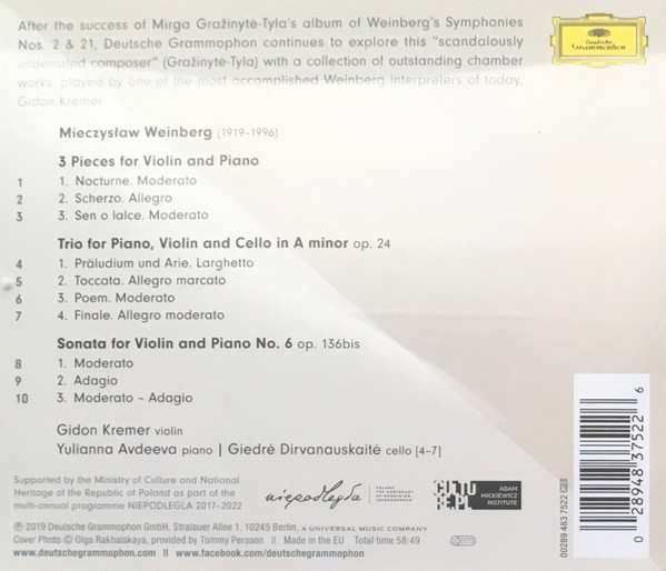 baixar álbum Mieczysław Weinberg, Gidon Kremer, Yulianna Avdeeva, Giedre Dirvanauskaite - Chamber Music