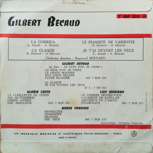 ladda ner album Gilbert Bécaud - la Corrida Ca Claque Le Pianiste de Varsovie Je Tai Ouvert Les Yeux