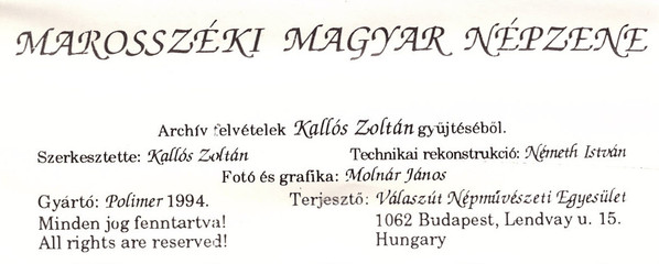 ladda ner album Various - Marosszéki Magyar Népzene