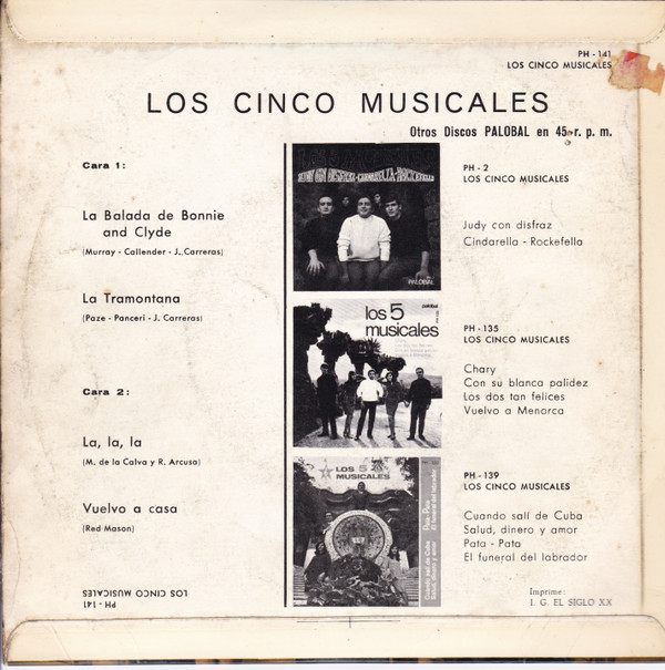 last ned album Los 5 Musicales - La Balada de Bonnie y Clyde La Tramuntana La La La Vuelvo a Casa