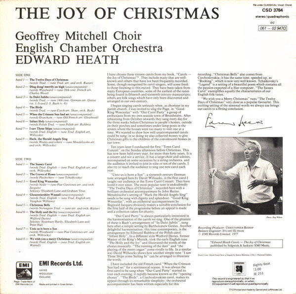 Album herunterladen Edward Heath, Geoffrey Mitchell Choir, English Chamber Orchestra - Carols The Joy Of Christmas