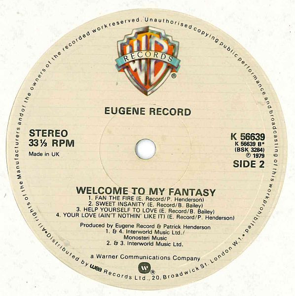 Eugene Record - Welcome To My Fantasy | Warner Bros. Records (K 56639) - 4