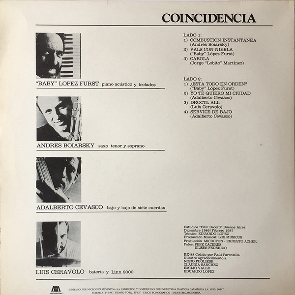 baixar álbum Baby Lopez Furst, Andres Boiarsky, Adalberto Cevasco, Luis Ceravolo - Coincidencia