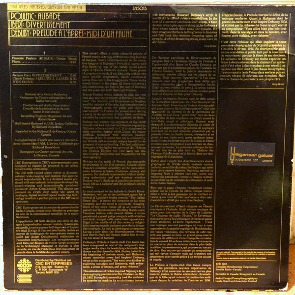 Poulenc , Ibert , Debussy - National Arts Centre Orchestra / Orchestre Du Centre National Des Arts , Mario Bernardi , Denise Massé - Poulenc: Aubade • Ibert: Divertissement • Debussy: Prélude À L'Après-Midi D'un Faune | CBC Records (SM5013) - 2