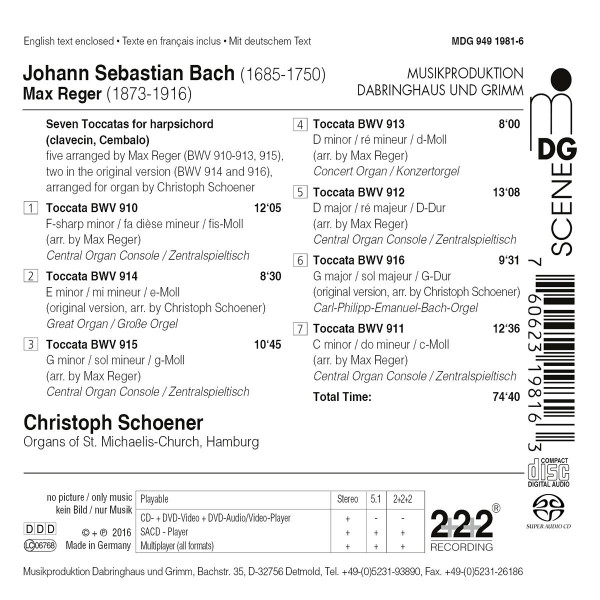 baixar álbum Bach, Reger, Christoph Schoener - Toccatas BWV 910 916