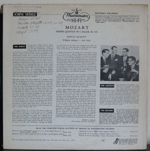 télécharger l'album Mozart, Barylli Quartet, Wilhelm Hübner - String Quintet In C Major K 515