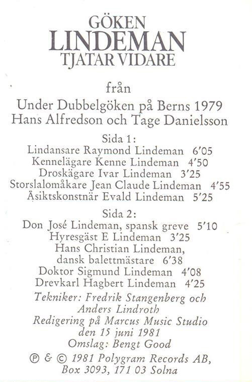 descargar álbum Hans Alfredson, Tage Danielsson - Göken Lindeman Tjatar Vidare