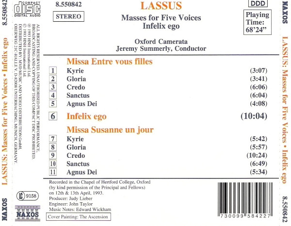 ladda ner album Lassus Oxford Camerata, Jeremy Summerly - Masses For Five Voices Infelix Ego