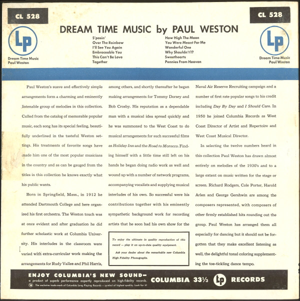 baixar álbum Paul Weston - Dream Time Music