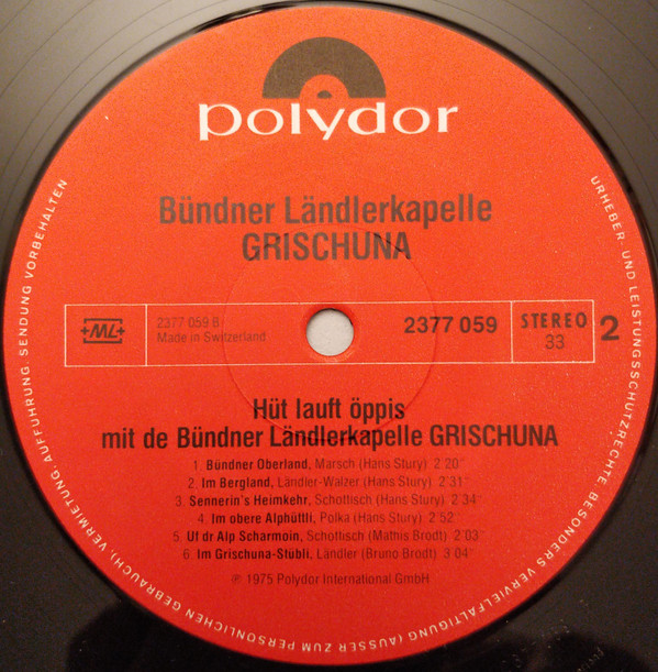 ladda ner album Bündner Ländlerkapelle Grischuna - Hüt Lauft Öppis Mit De Bündner Ländlerkapelle Grischuna