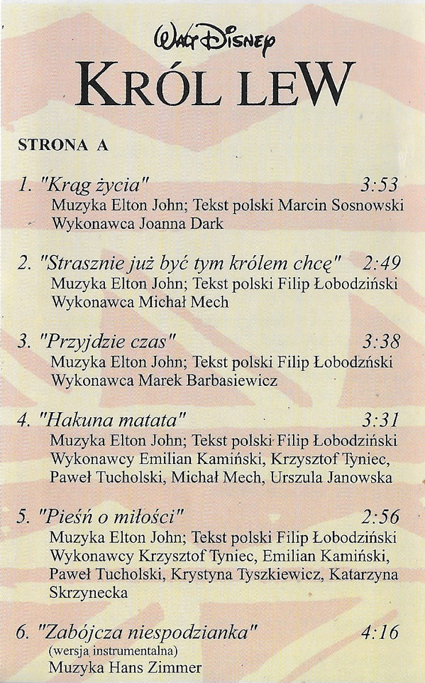 ladda ner album Various - Król Lew Oryginalna Muzyka Filmowa Wersja Polska