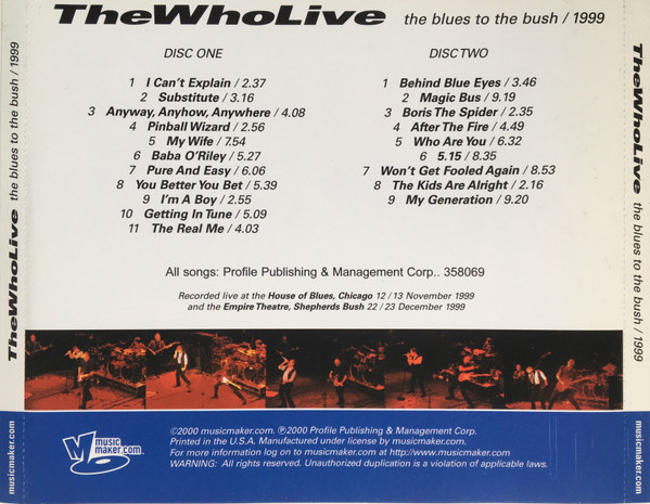 ladda ner album The Who - The Who Live The Blues To The Bush1999