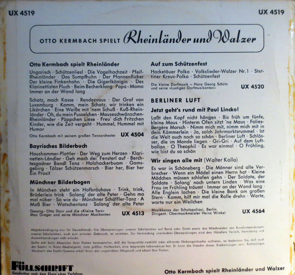 descargar álbum Otto Kermbach mit seinem großen Tanzorchester - Otto Kermbach Spielt Rheinländer Und Walzer