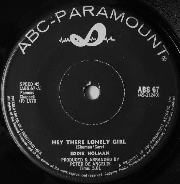 Eddie Holman - Hey There Lonely Girl | Releases | Discogs