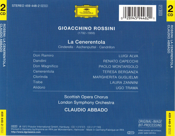 last ned album Rossini, Berganza Alva Capecchi Montarsolo, Scottish Opera Chorus, London Symphony Orchestra Claudio Abbado - La Cenerentola