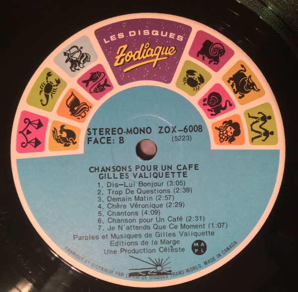 Gilles Valiquette - Chansons Pour Un Café [Vinyl] | Les Disques Zodiaque (ZOX-6008) - 4