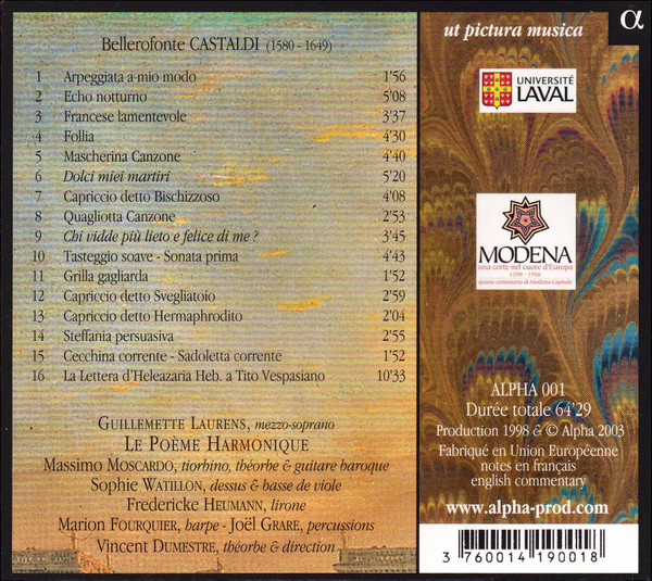 Album herunterladen Bellerofonte Castaldi Vincent Dumestre, Guillemette Laurens, Le Poème Harmonique - Le Musiche Di Bellerofonte Castaldi