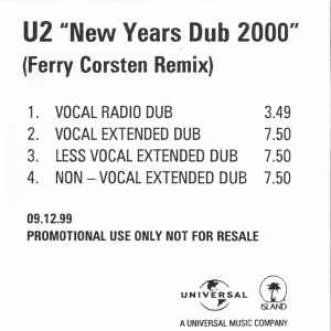 U2 - New Years Dub 2000 (Ferry Corsten Remix) album cover