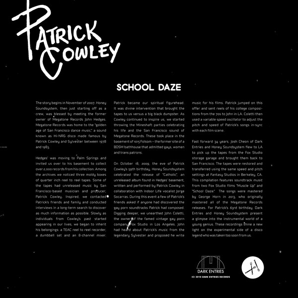 Patrick Cowley - School Daze | Dark Entries (DE-052) - 2